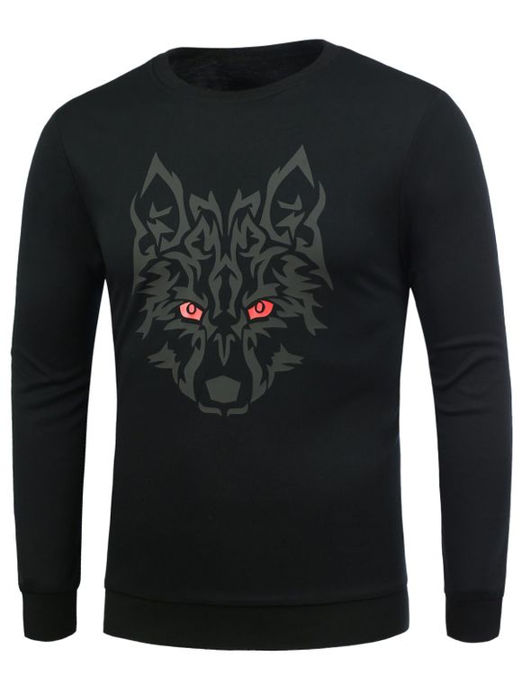 T-shirt long Motif manches Snow Wolf - Noir 3XL