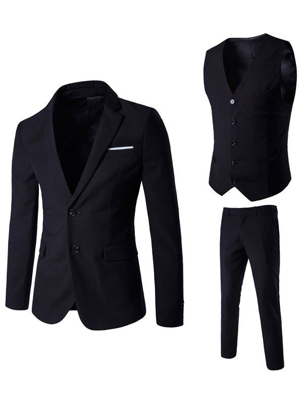 

Edging Single Breasted Waistcoat Three Piece Suit, Black