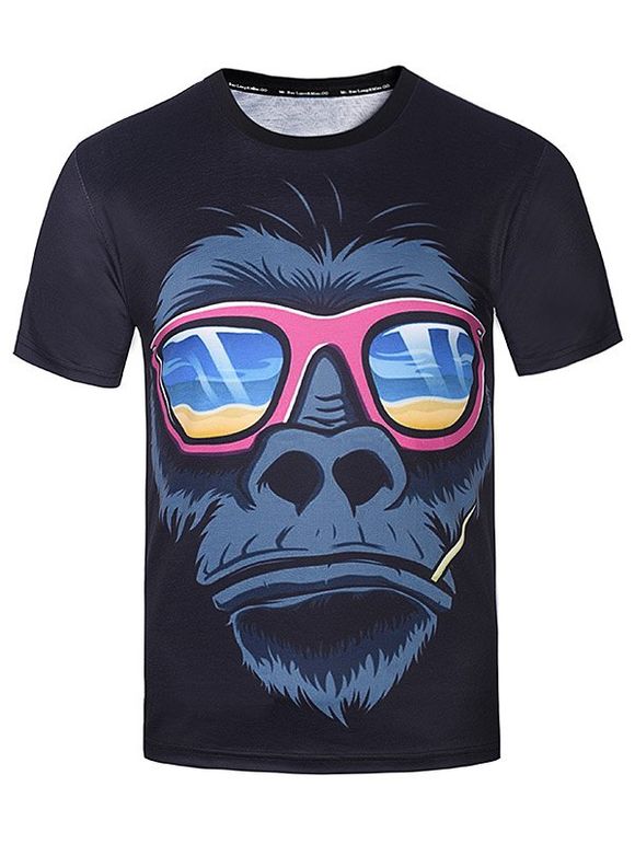 T-shirt Orang-outan et Lunettes 3D Cartoon - multicolore L