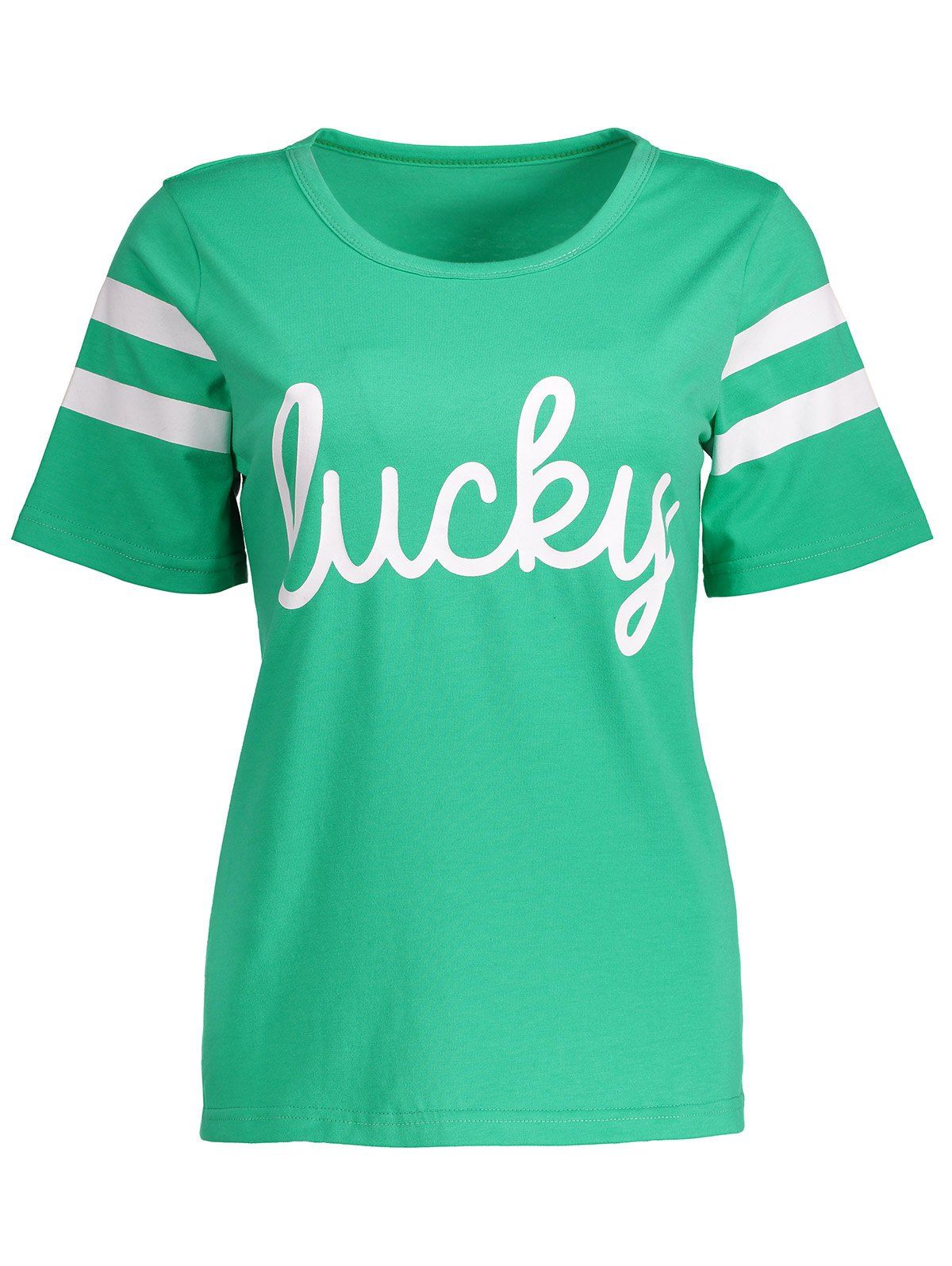 Varsity Striped Lucky Funny Graphic Tees - LIGHT GREEN M