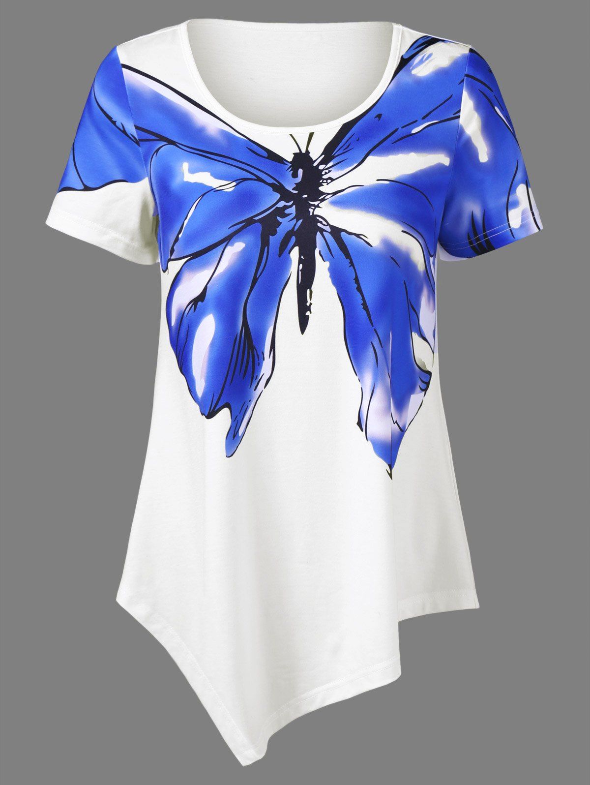 [41% OFF] 2022 Butterfly Print Asymmetrical T-Shirt In WHITE | DressLily