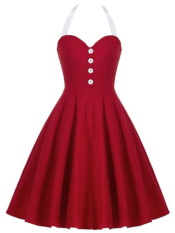 Mini-Robe Cocktail Pin Up Dos-Nu - Rouge L