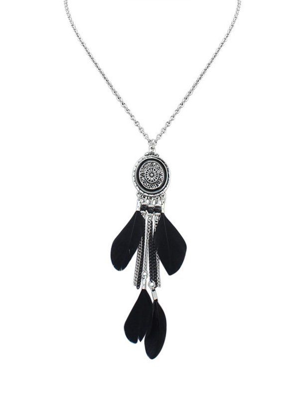 

Dream Catcher Fringed Feather Necklace, Black