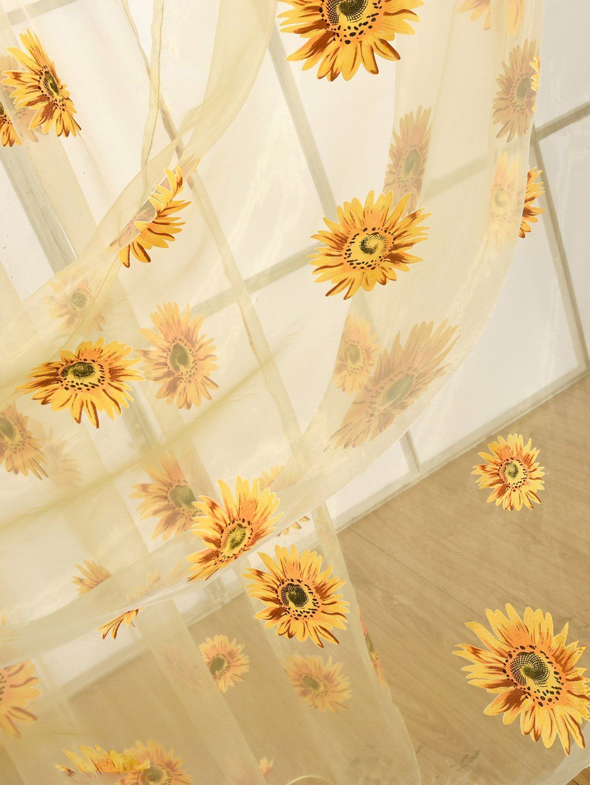 2018 Sunflower Embroidery Tulle Curtain For Room Decor YELLOW CM In Window Treatments Online