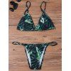 Réglable Imprimer Strap Plant bikini rembourré Set - Noir et Vert XL