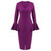 Flare Long Sleeve Tea Length Bodycon Formal Dress - PURPLE L