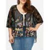 Top Floral Transparent à Manches Chauves-Souris Grande Taille - Noir 3XL