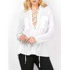 Poches Sheer Semi Lace Up Blouse - Blanc M