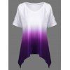 T-Shirt Asymétrique Épaules Ouvertes Ombré à Col en V - multicolore XL