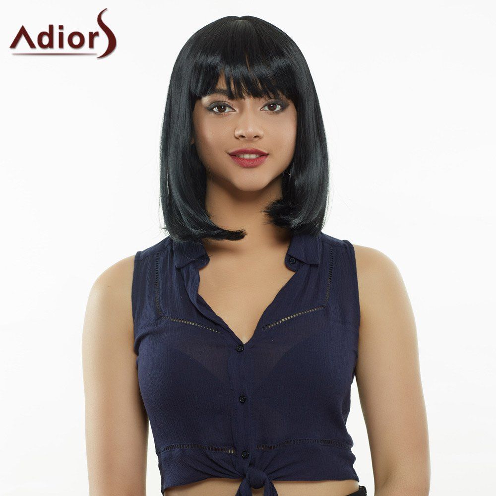 

Stylish Women's Medium Straight High Temperature Fiber Wig, Black