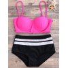 Taille haute bretelles Push Up Bikini - Rose Fluo XL