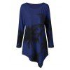 T-shirt Asymmetrique Imprimé Palmier Grande Taille à Manches Longues - Bleu Violet 4XL