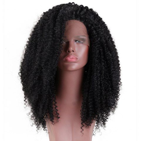 Long Kinky Curly Haircut Synthetic Lace Front Wig