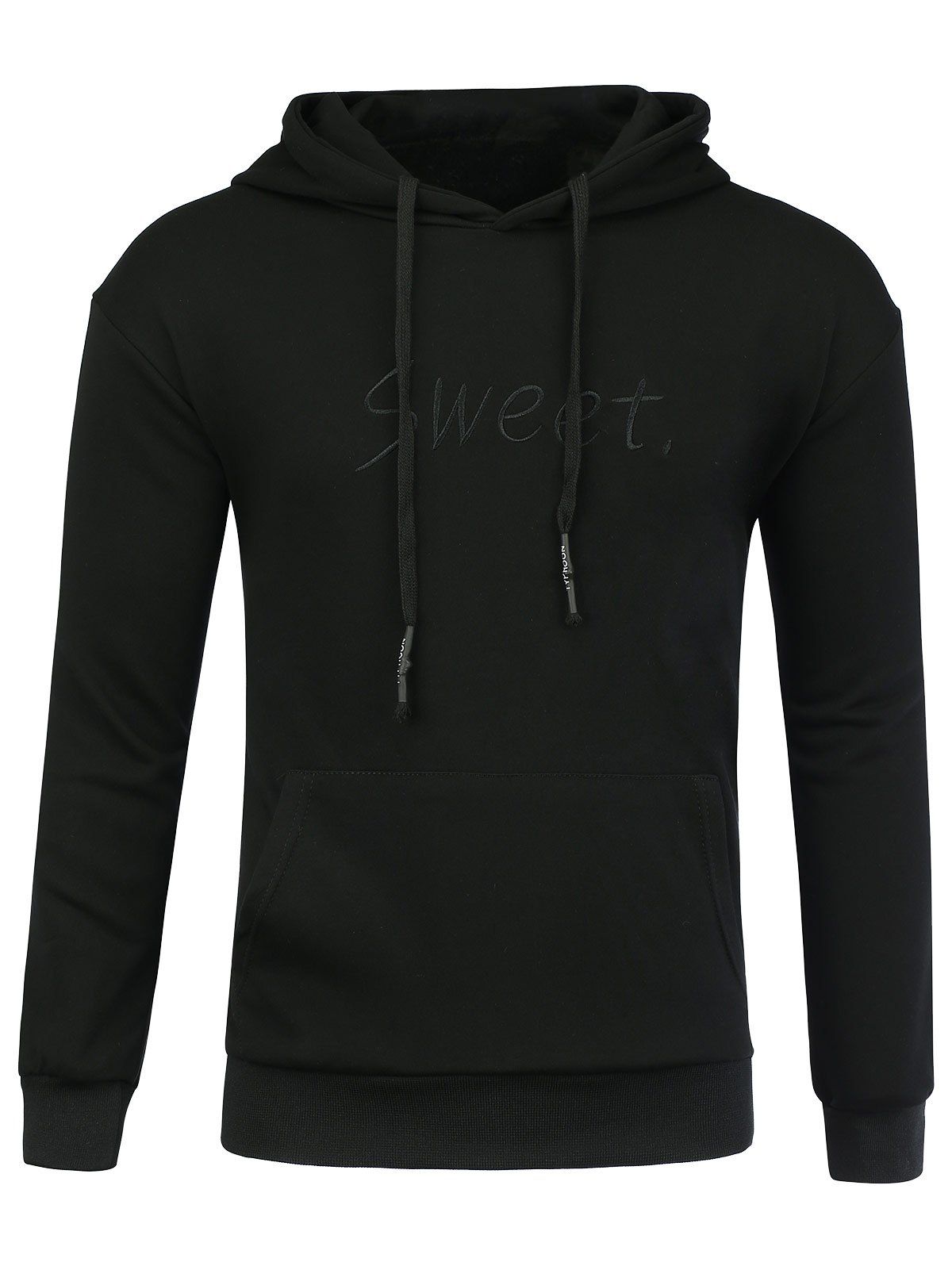 

Kangaroo Pocket Sweet Embroidered Hoodie, Black