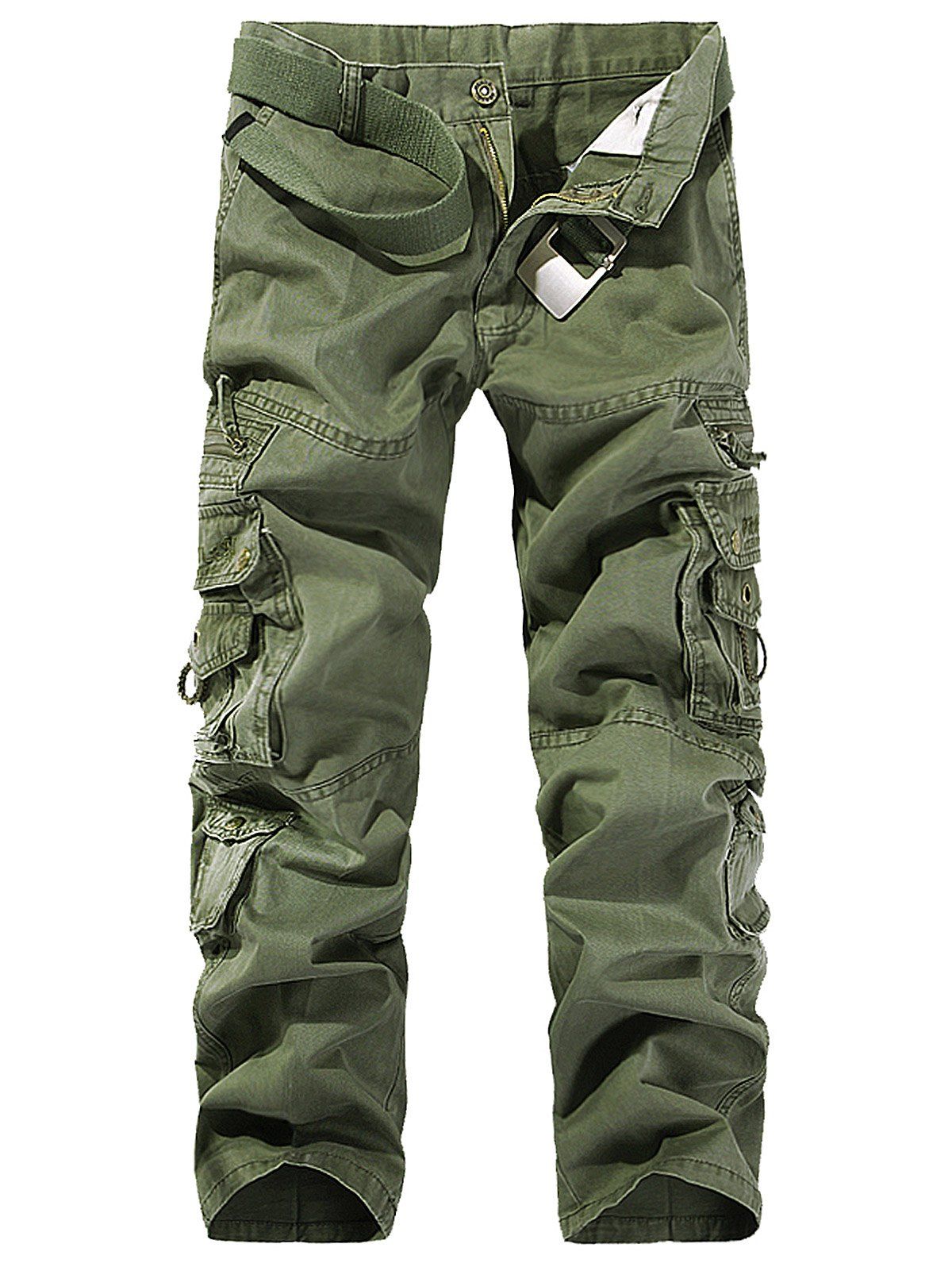 [17% OFF] 2021 String Design Embroidered Cargo Pants In ARMY GREEN ...