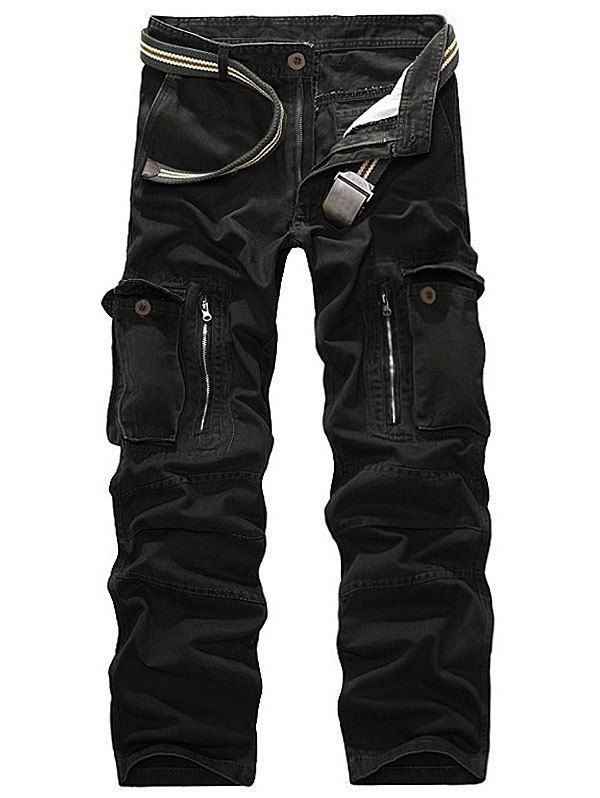 

Pockets Design Straight Leg Cargo Pants, Black