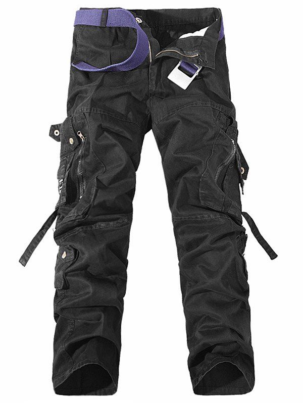 [17% OFF] 2020 Pockets Zipper Metal Design Cargo Pants In BLACK | DressLily