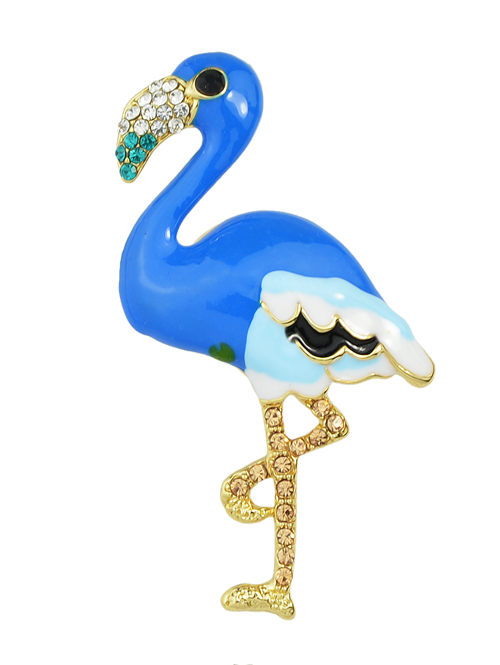 Broche strass en forme d'oiseau en émail - Bleu 