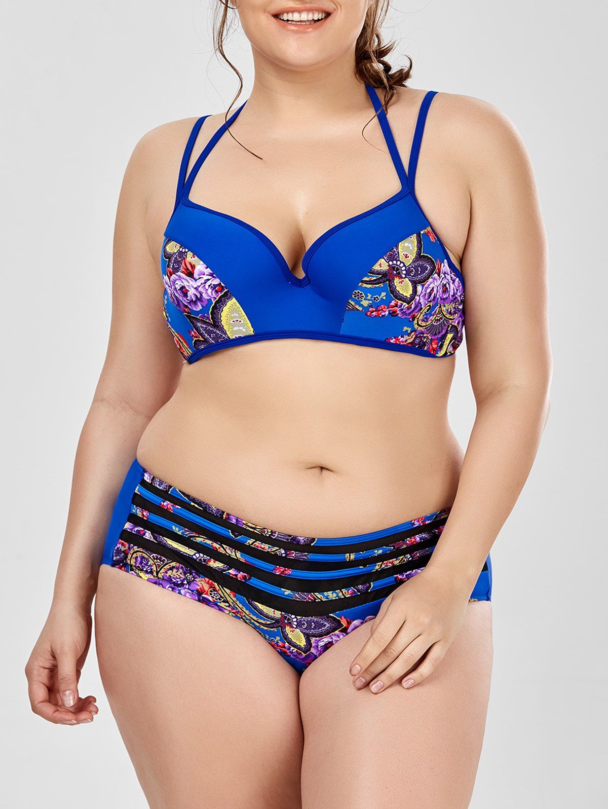 41 Off 2021 Floral Underwire Plus Size Bikini In Blue Dresslily 