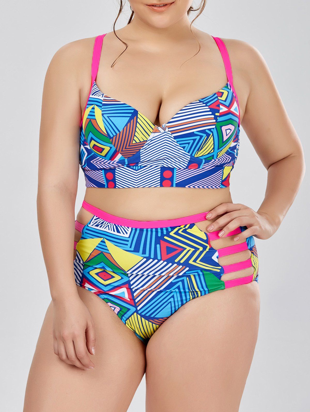 

Plus Size Cutout High Waist Retro Bikini, Papaya