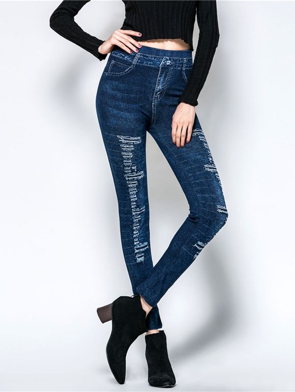 Printed High Rise jeggings - Bleu ONE SIZE