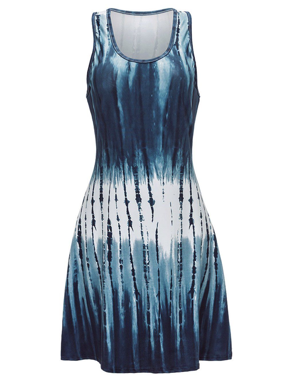 

U Neck Abstract Print Mini Tank Dress, Blue gray