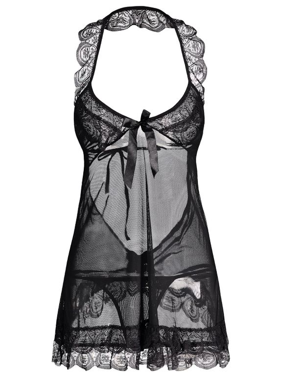 Halter Lace See-Thru Nuisettes - Noir ONE SIZE