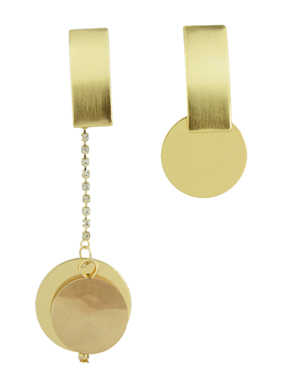 Boucles d'oreilles circulaires strass asymétriques - d'or 