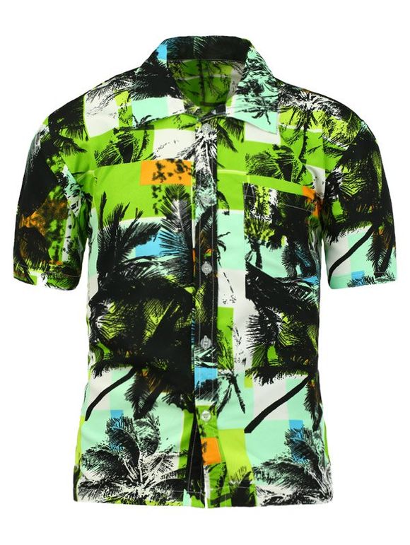 Chemise Hawaïenne Imprimé Cocotier à Manches Courtes - Vert XL