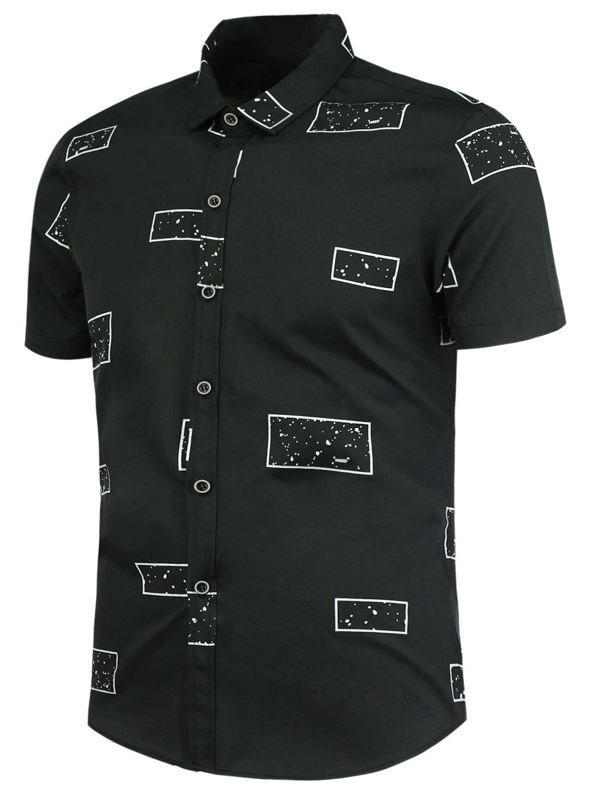 

Geometric Pattern Button Up Shirt, Black