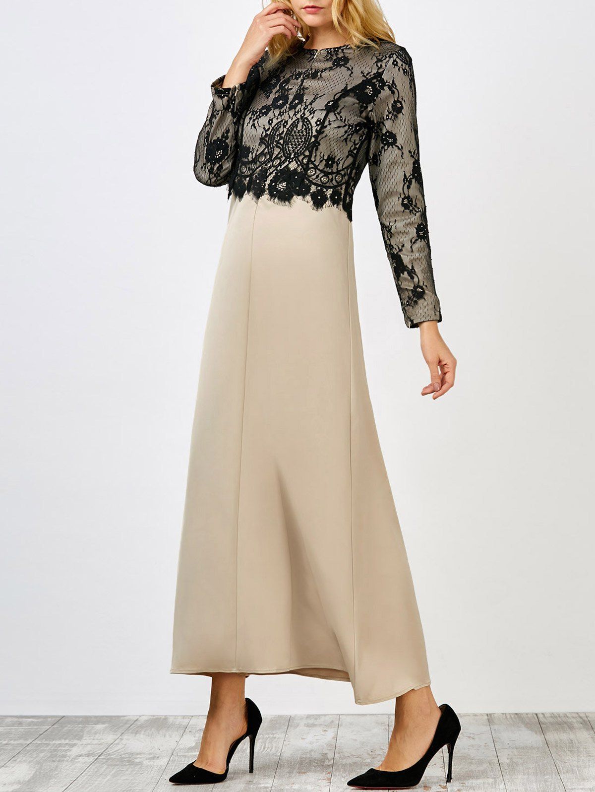 

Lace Insert Maxi Dress, Apricot