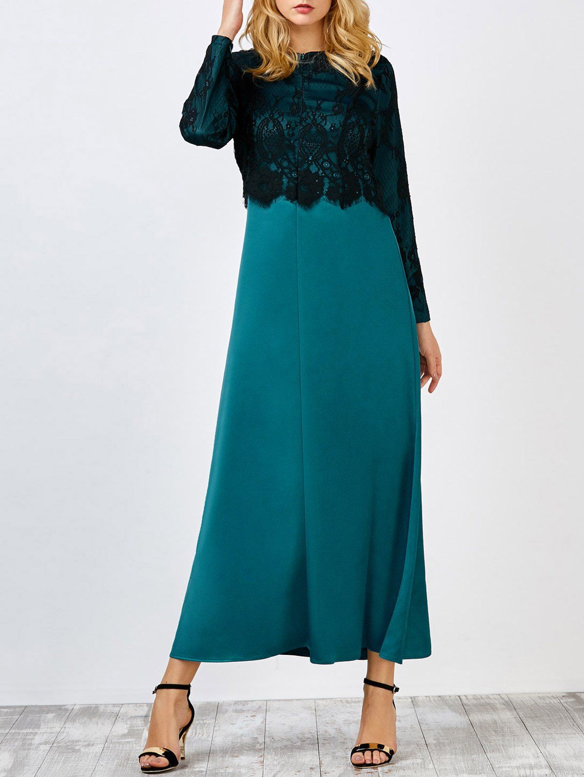 

Lace Insert Maxi Dress, Green