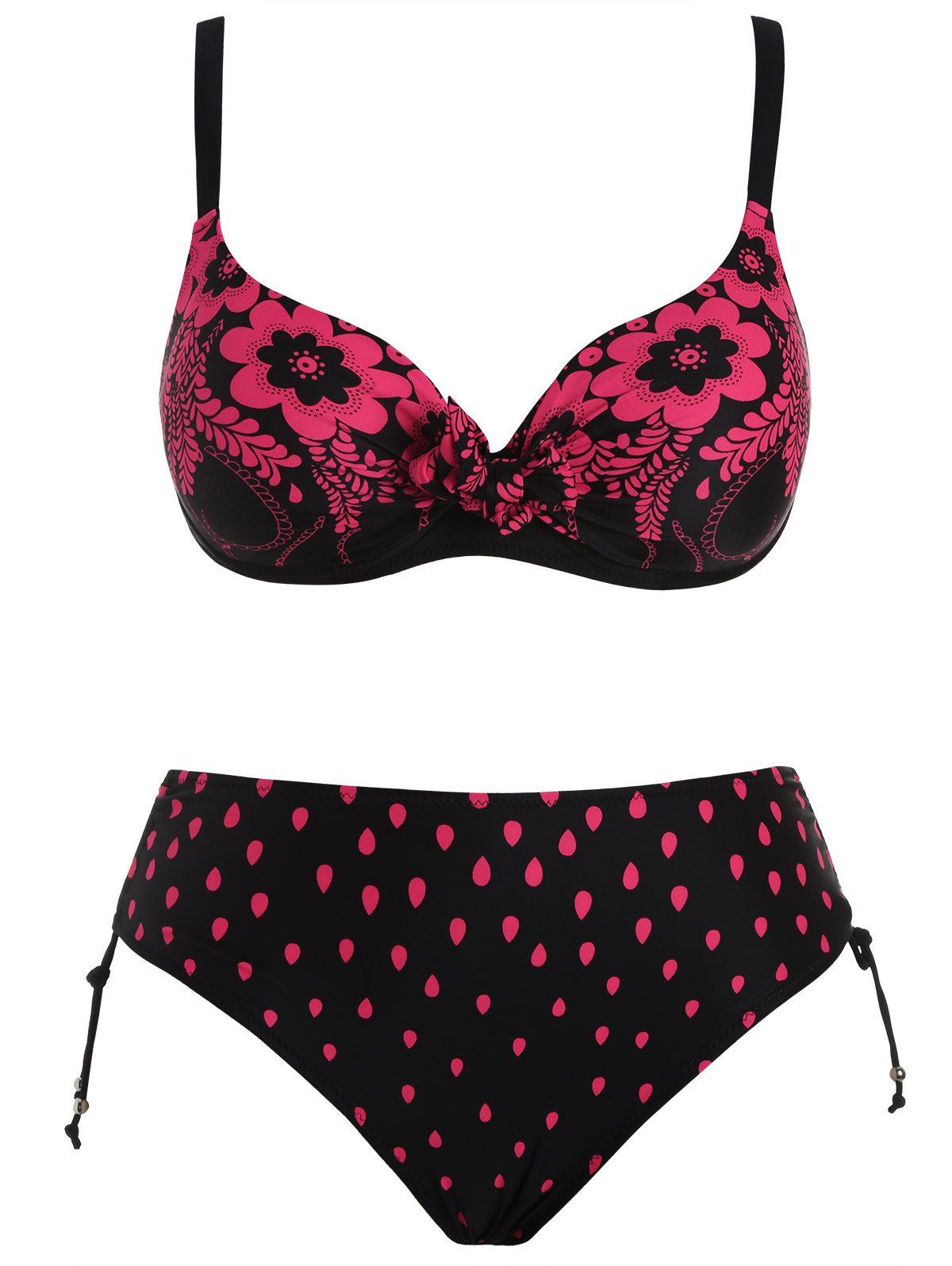 

Plus Size Bowknot Padded Floral Bralette Bikini Set, Watermelon red