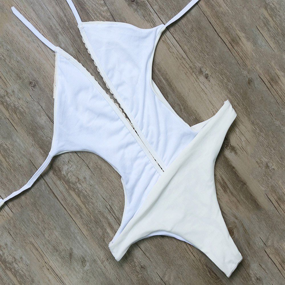 

Unlined One Piece Halter Monokini Bathing Suit, Crystal cream