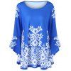 T-shirt Floral Grande Taille à Manches Cloche - Bleu 5XL
