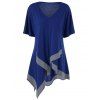 T-shirt Grande Taille Long Asymétrique à Col en V - Bleu profond XL