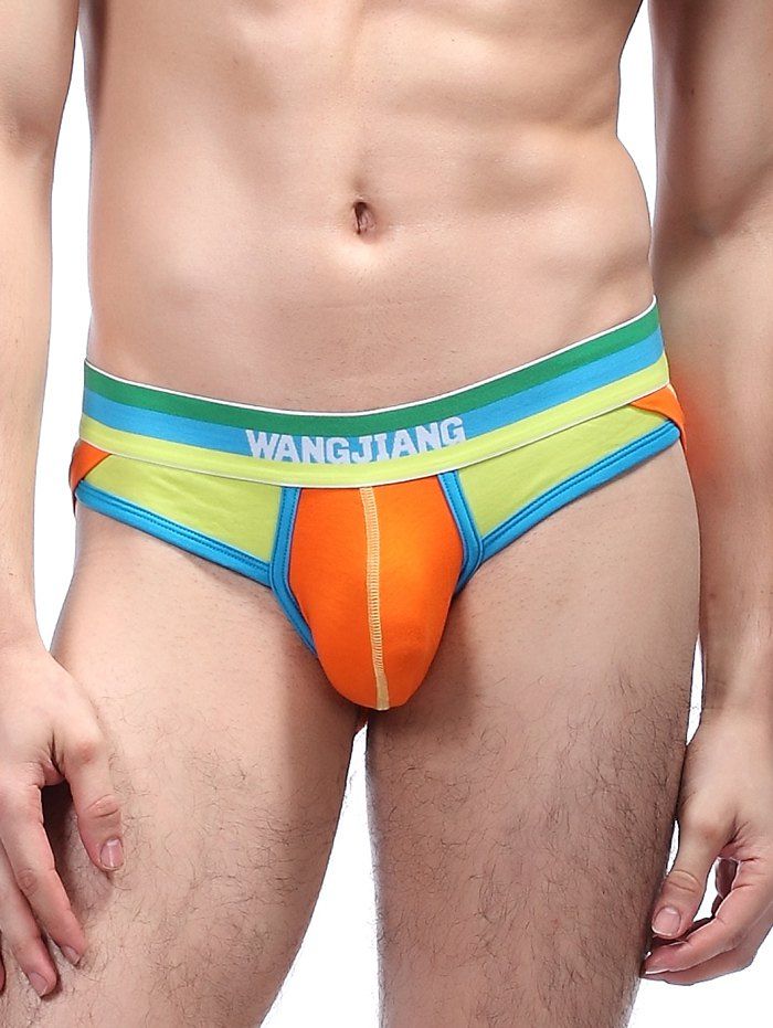 

U Convex Pouch Color Block Panel High Cut Briefs, Orange