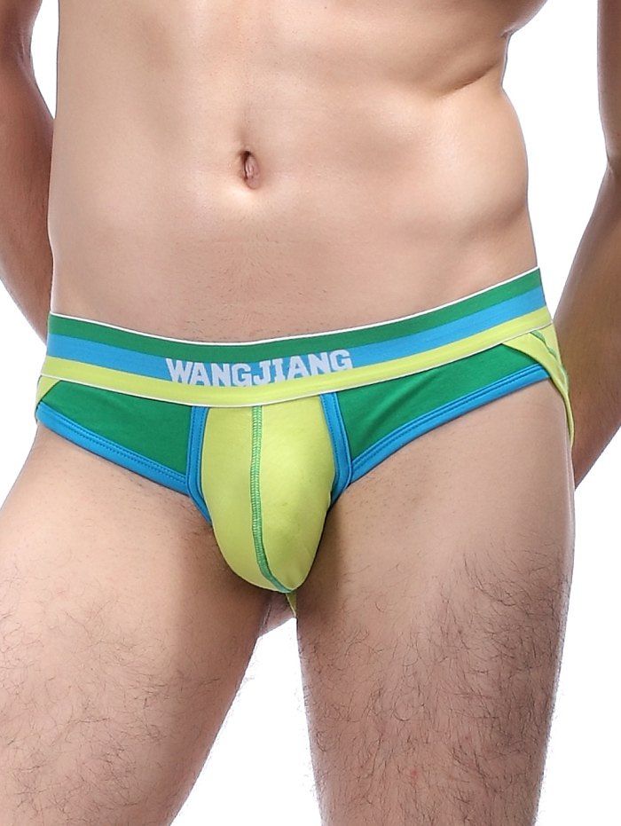 

U Convex Pouch Color Block Panel High Cut Briefs, Yellow