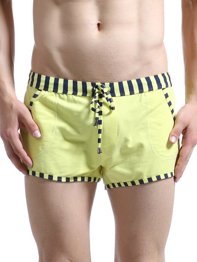 

Striped Edging Lace Up Home Shorts, Yellow