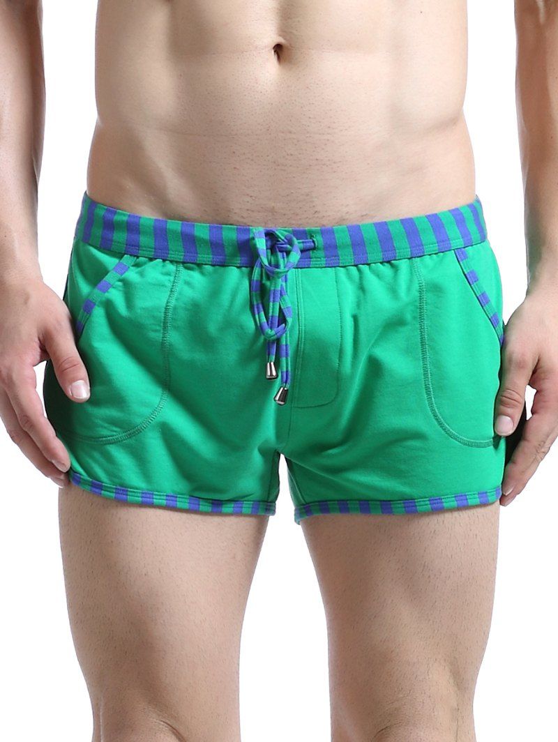 

Striped Edging Lace Up Home Shorts, Green