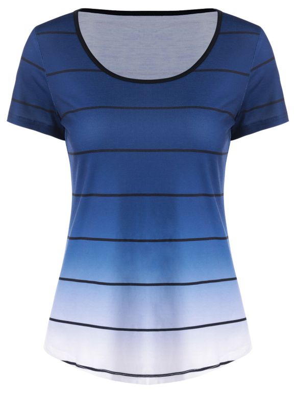 Striped Ombre Curved T-shirt - Bleu XL
