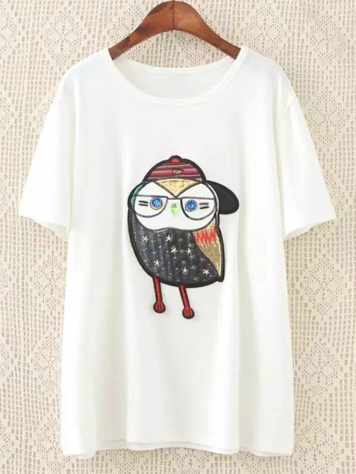 

Beaded Patched Plus Size Tee, White