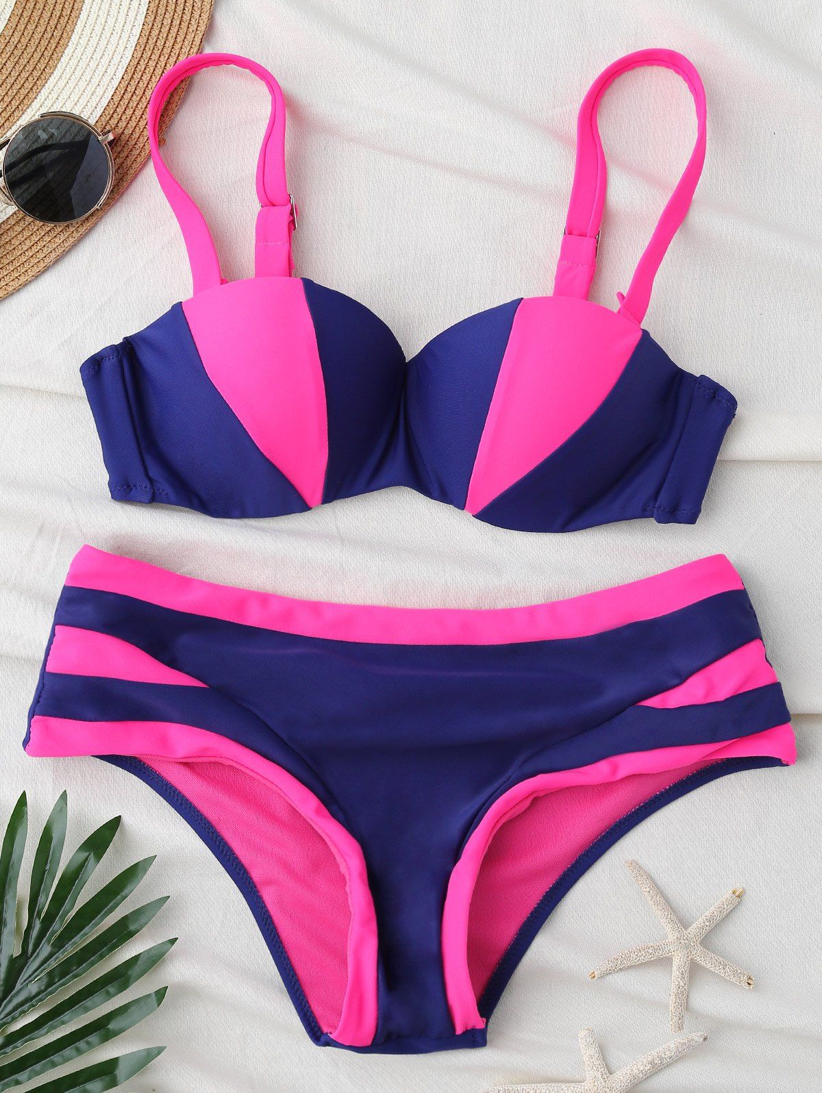 

Push Up Color Block Bikini, Deep blue