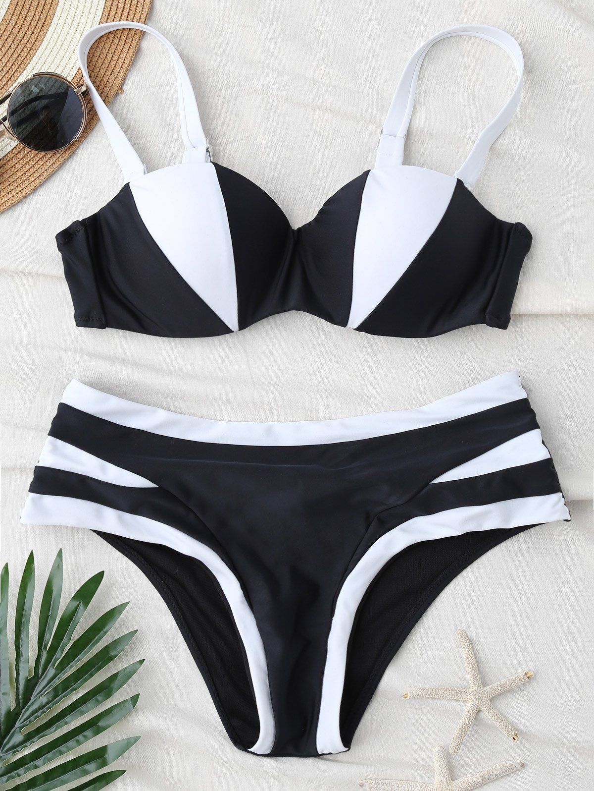 

Push Up Color Block Bikini, Black