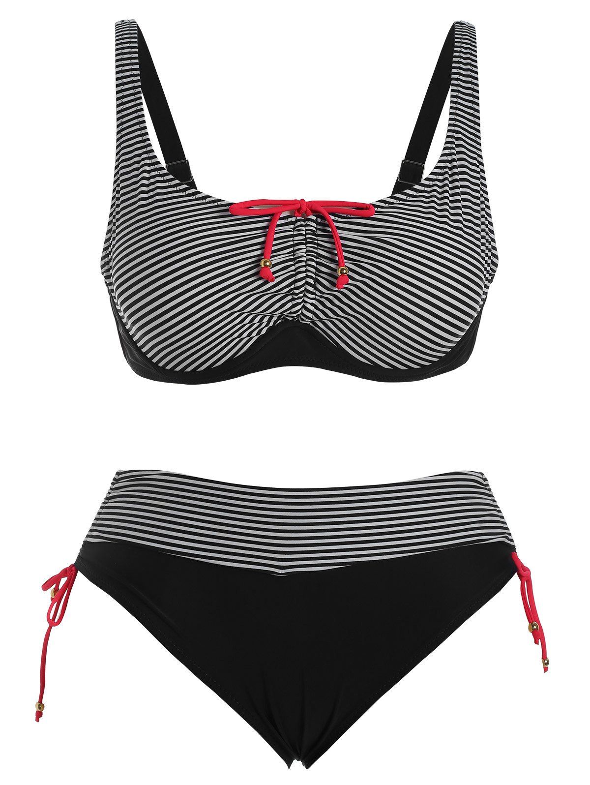 [17% OFF] 2021 Plus Size Pinstripe Trim Bikini Set In BLACK STRIPE ...