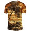 Crew Neck Coconut Palm Motif T-shirt - d'or XL