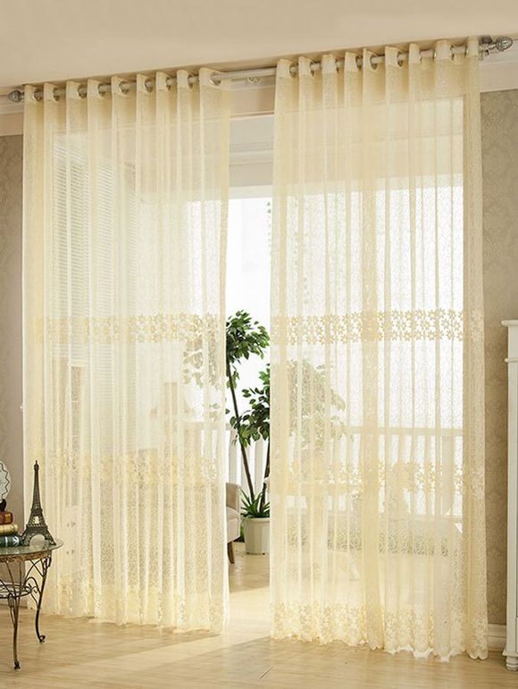Rideau pour Fenêtre en Tulle Transparente avec Œillets et Broderie Florale - Palomino 100*250CM