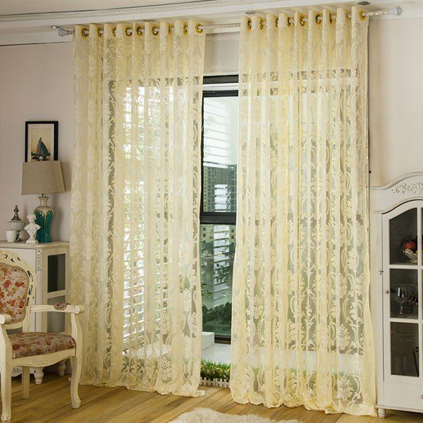 

Europe Floral Sheer Voile Fabric Curtain For Living Room, Palomino