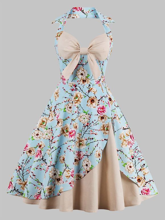 Plus Size Floral Print Pin Up Dress - Abricot 4XL