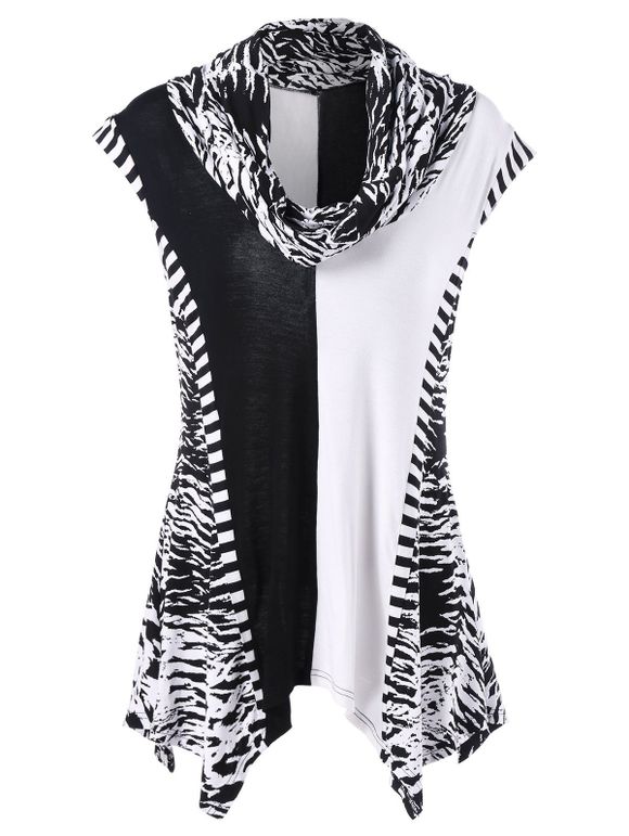 Cowl Neck Tiger Stripes T-shirt - Blanc et Noir XL